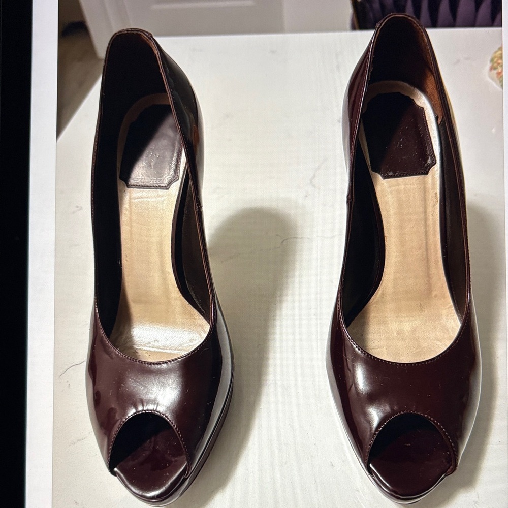 Dior Elegant Deep Brown Peep-Toe Heels